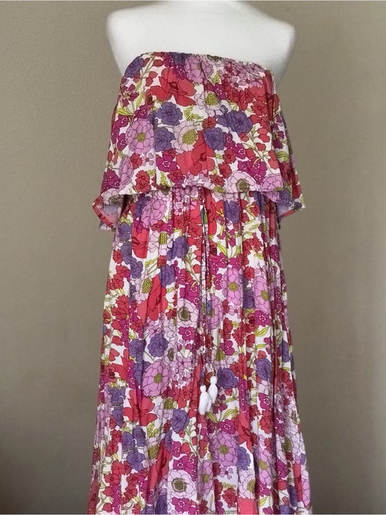 Japna Dresses & Skirts - Japna Strapless Floral Maxi Dress in Pink and Red